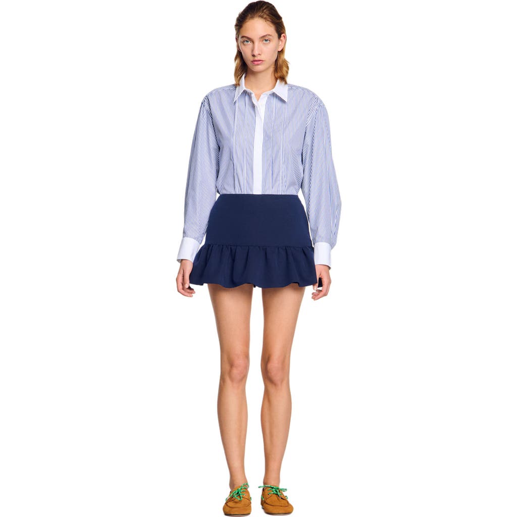 Sandro Flounced Shorts In Navy Blue