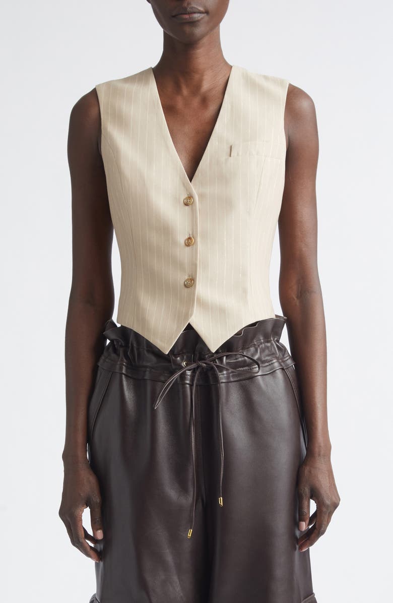 LaQuan Smith Shimmer Pinstripe Vest, Main, color, Sand