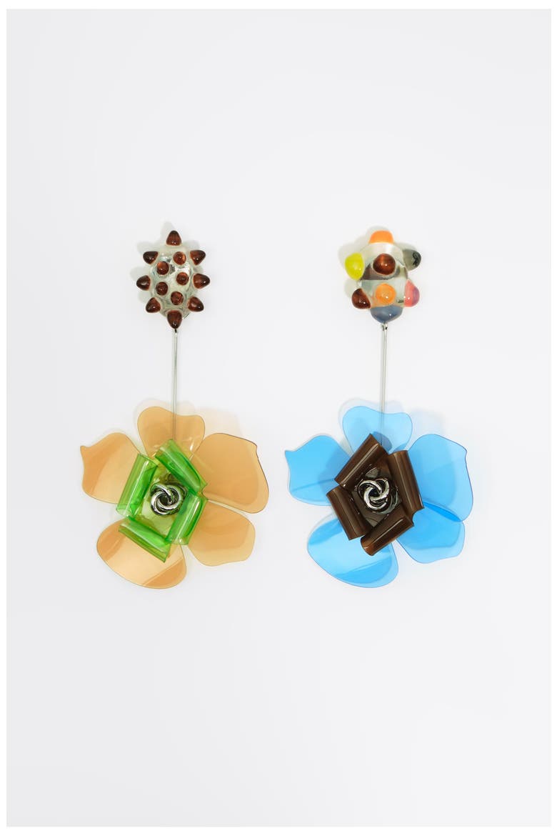 Flower Resin Statement Earrings, Alternate, color, BLUE