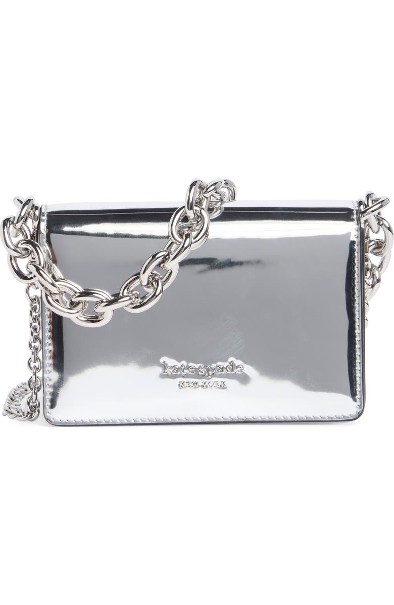 Kate Spade New York natasha metallic leather card case crossbody bag, Main, color, Silver