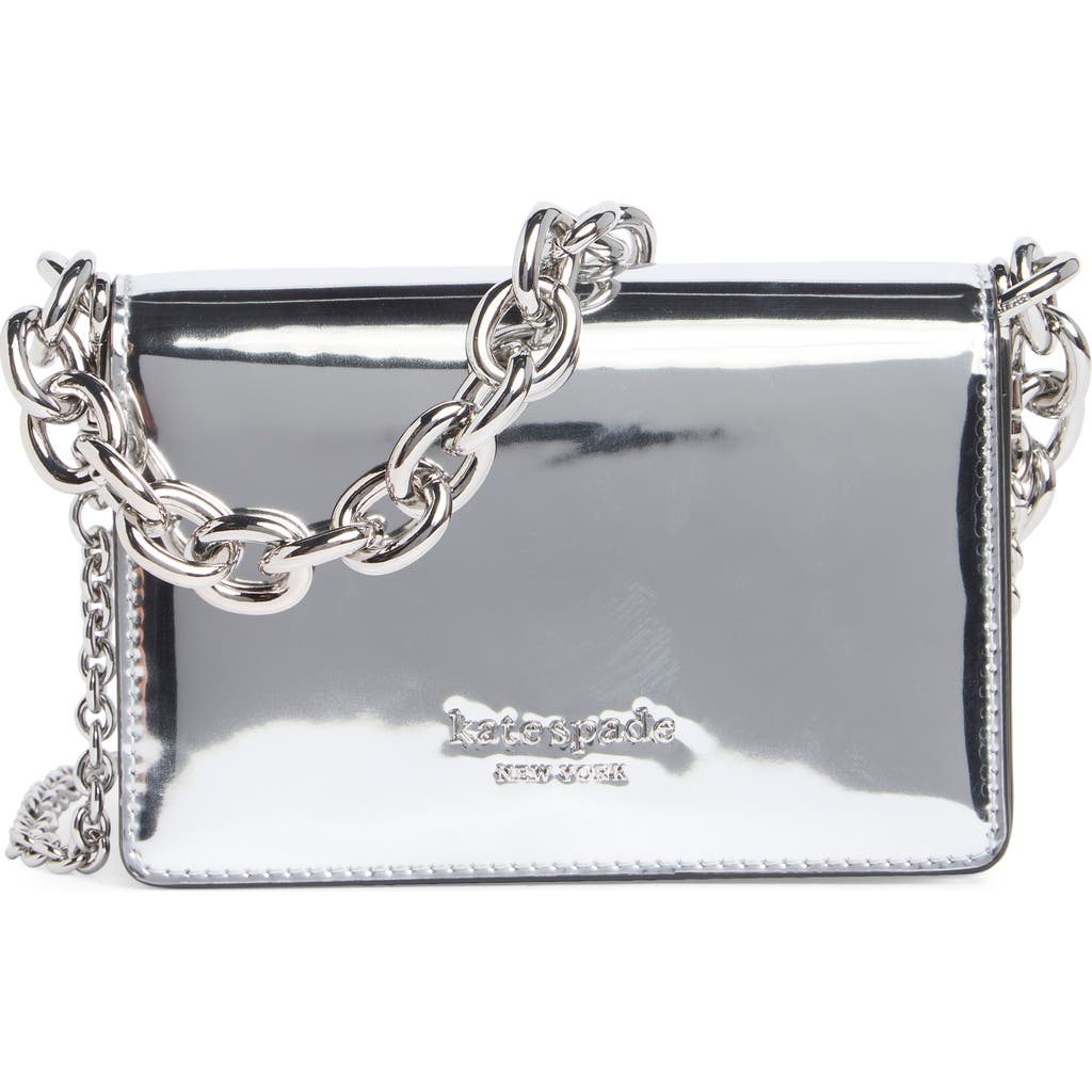 Kate Spade New York Natasha Metallic Leather Card Case Crossbody Bag In Silver