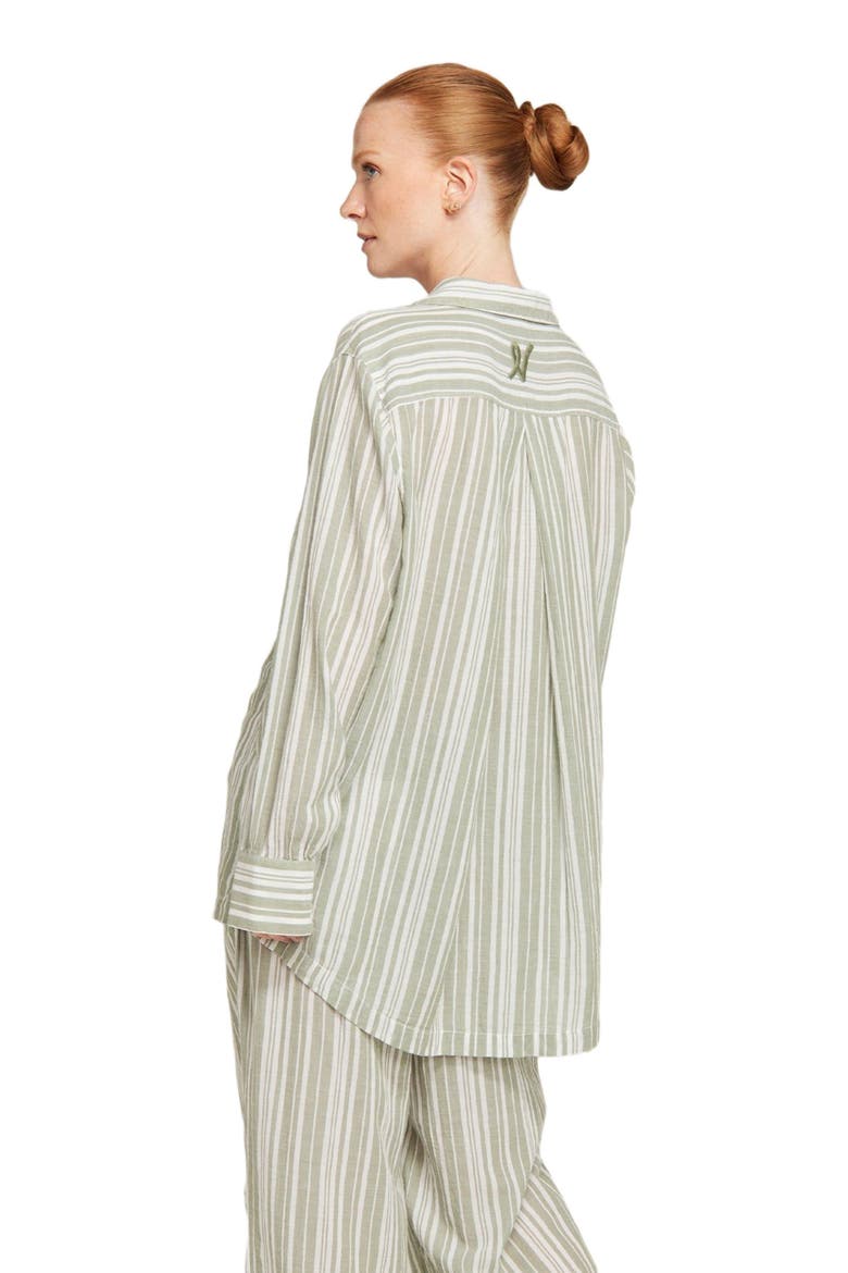 The Relaxed Button Up Midi Shirt, Alternate, color, Sage Stripe