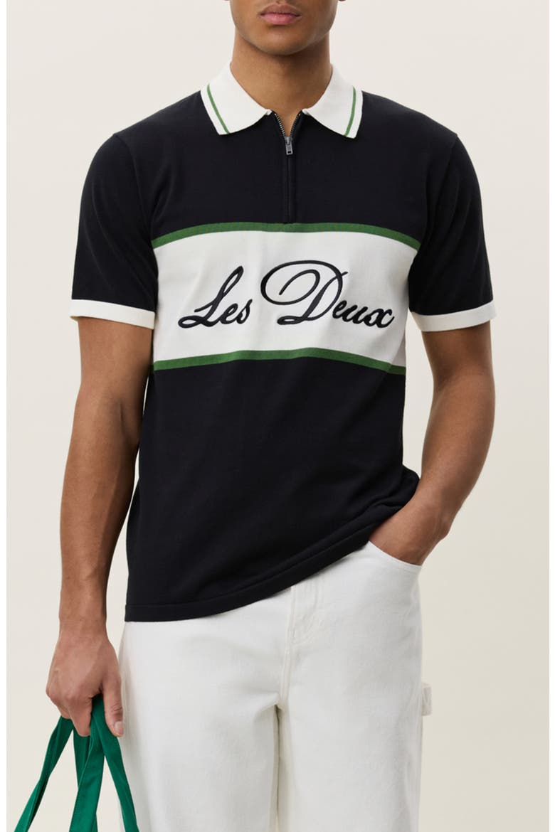 Colorblock Cotton Zip Polo, Main, color, TAP SHOE BLACK