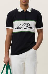 Les Deux Colorblock Cotton Zip Polo