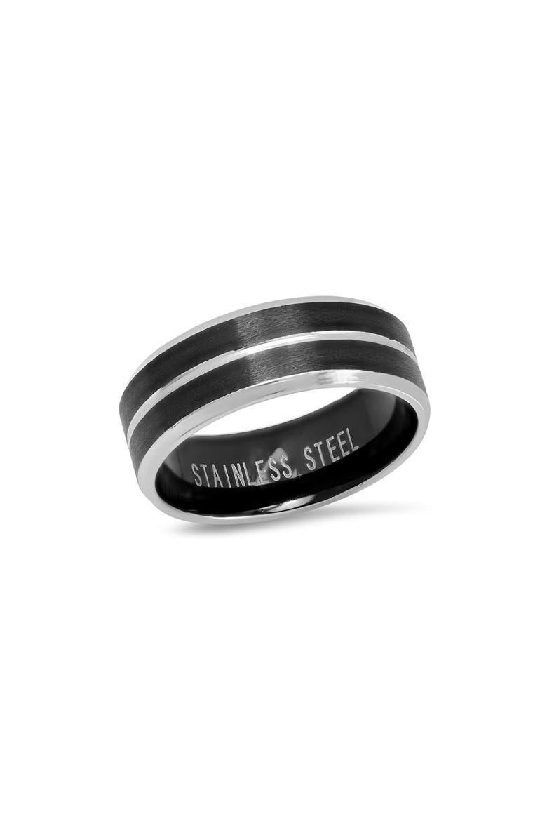 Men's Two-Tone Stainless Steel Band Ring, Main, color, SILVER/ BLACK