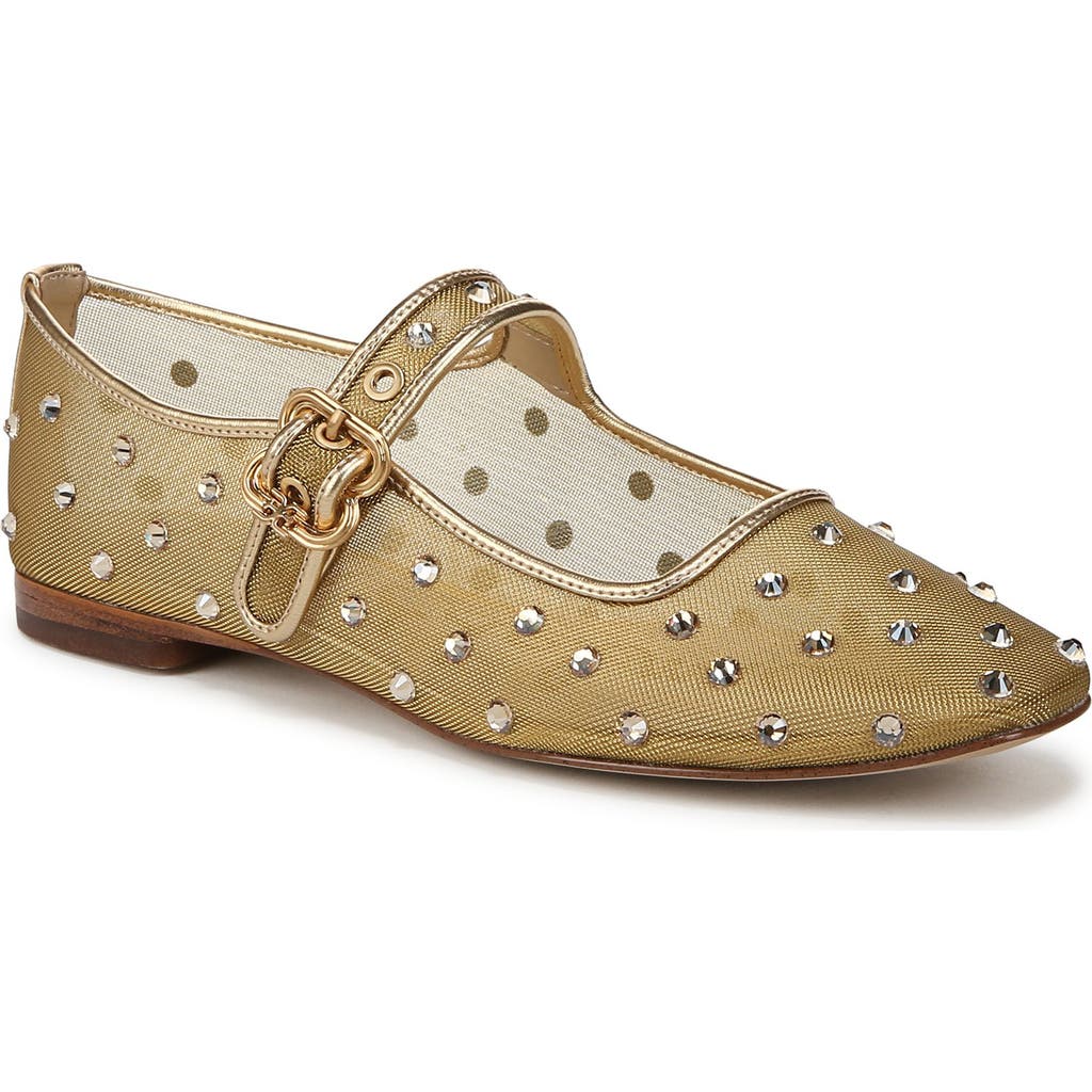 Sam Edelman Michaela Shine Mary Jane Flat Amber Gold Mesh Fabric In Amber Gold