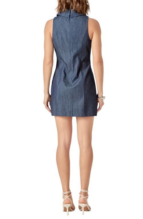 Endless Rose Point Collar Denim Mini Shirtdress In Navy Denim