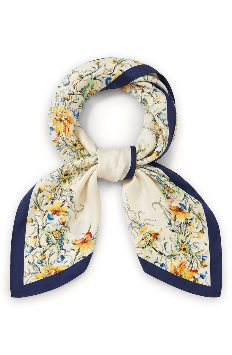 SAACHI Bloom Border Square Scarf, Alternate, color, Black/ White