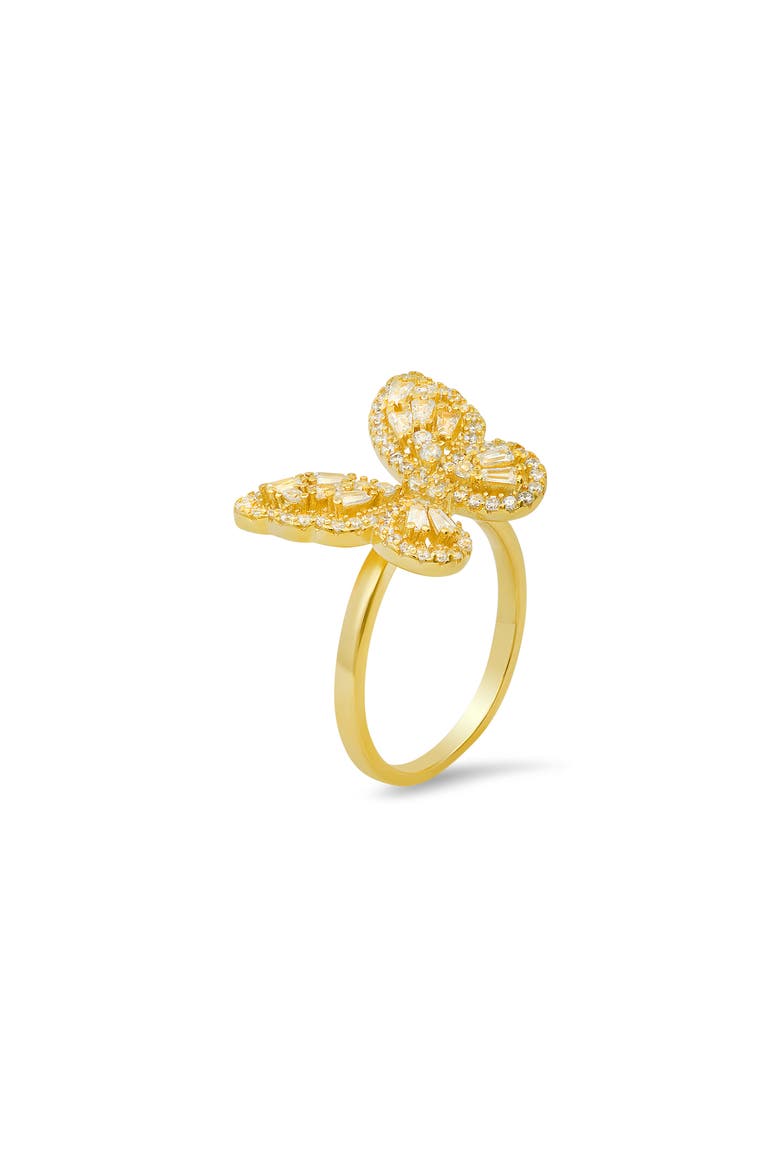 Sterling Silver CZ Baguette Butterfly Ring, Alternate, color, GOLD