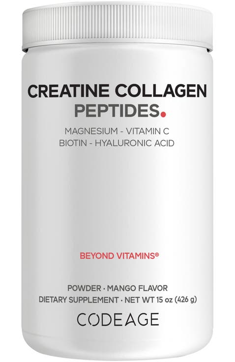 Creatine Collagen Peptides, Biotin, Magnesium, Hyaluronic Acid, Vit C, Mango Flavor