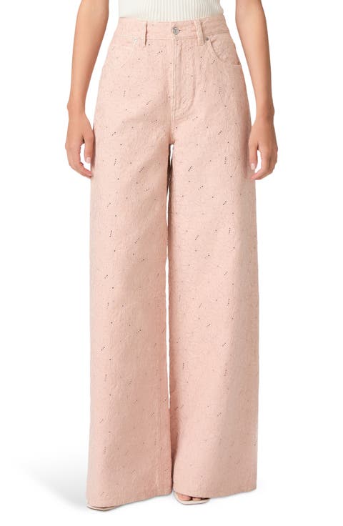 Cameron High Waist Wide Leg Jeans (Sunset Peach Embroidered)