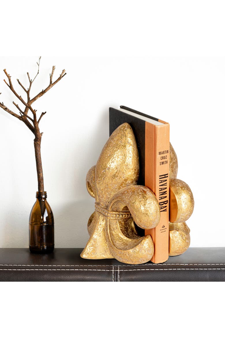 Decorative Fleur de Lis Resin Bookends, Gold, Alternate, color, Gold