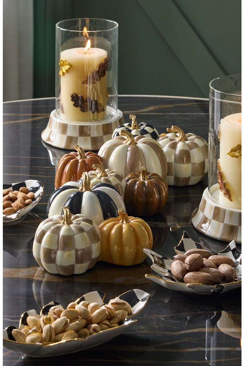 Autumnology Check & Stripe Pumpkin Decoration, Alternate, color, BROWN