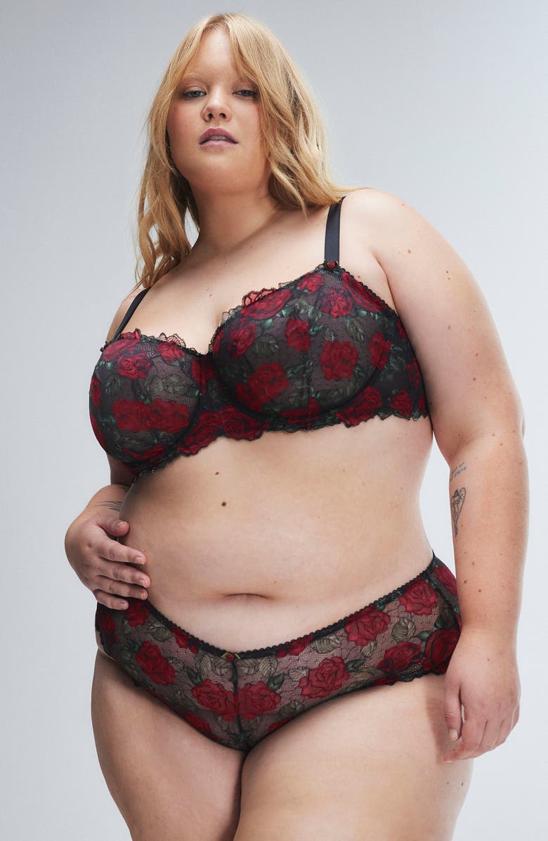 SAVAGE X FENTY Les Roses Underwire Unlined Balconette Bra, Alternate, color, Black Caviar