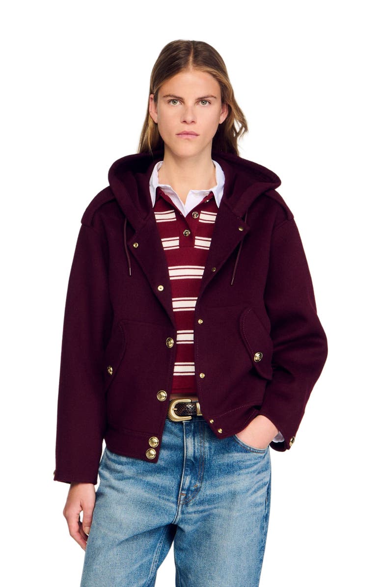 SANDRO Double-faced wool coat, Alternate, color, Bordeaux