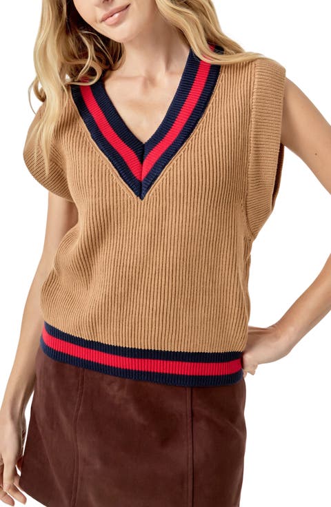 Tipped Rib Knit Sweater Vest