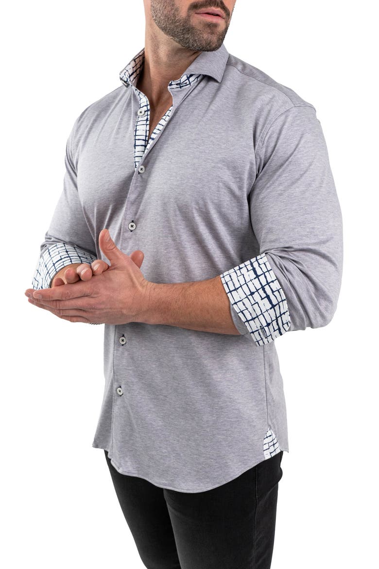 Einstein Cotton Knit Button-Up Shirt, Alternate, color, GREY