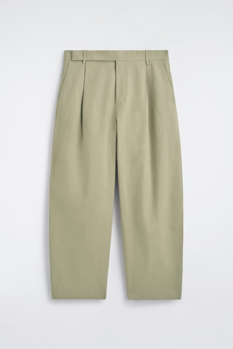 Cotton-linen Relaxed-fit Barrel-leg Trousers, Alternate, color, KHAKI