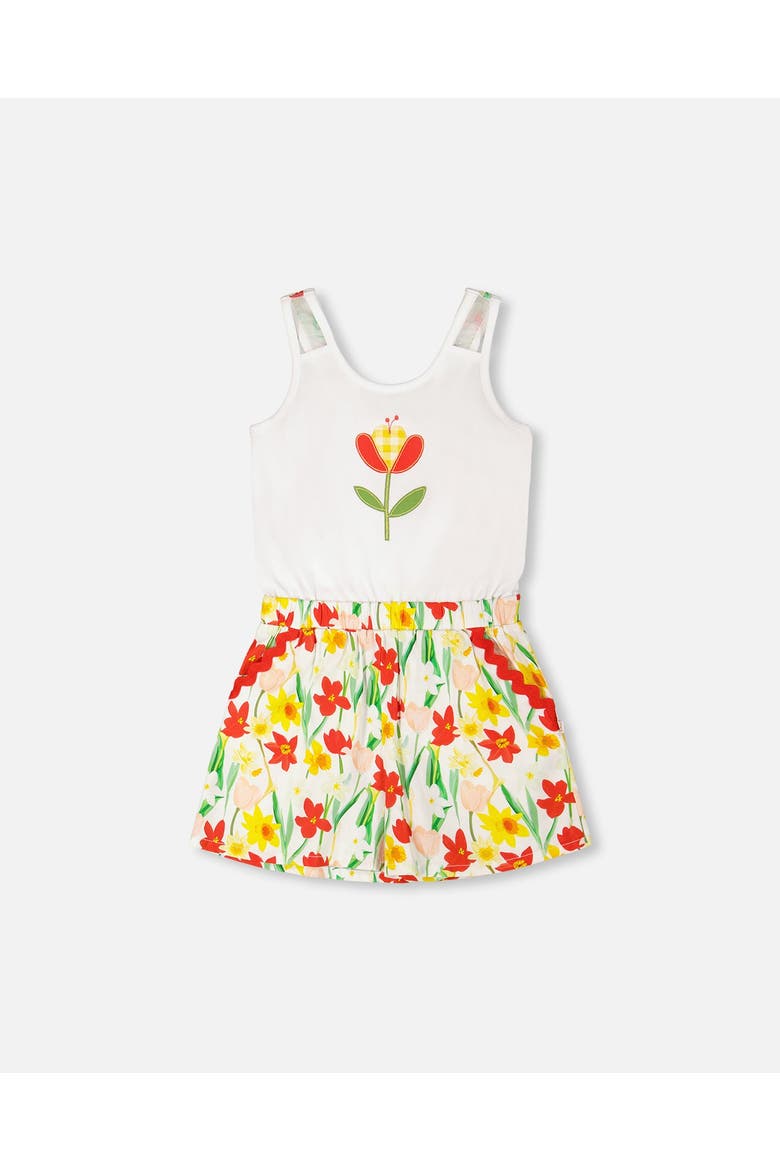 Jersey and Viscose Sleeveless Flower Romper, Main, color, White