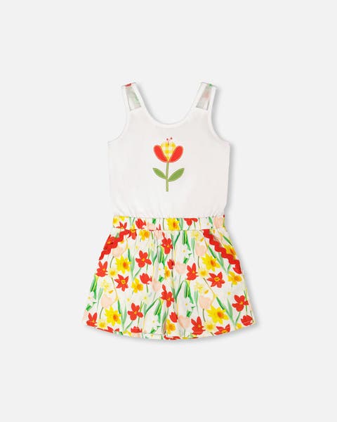Jersey and Viscose Sleeveless Flower Romper (Toddler, Little Kid & Big Kid)