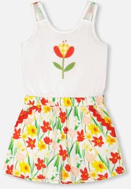 Deux par Deux Jersey and Viscose Sleeveless Flower Romper