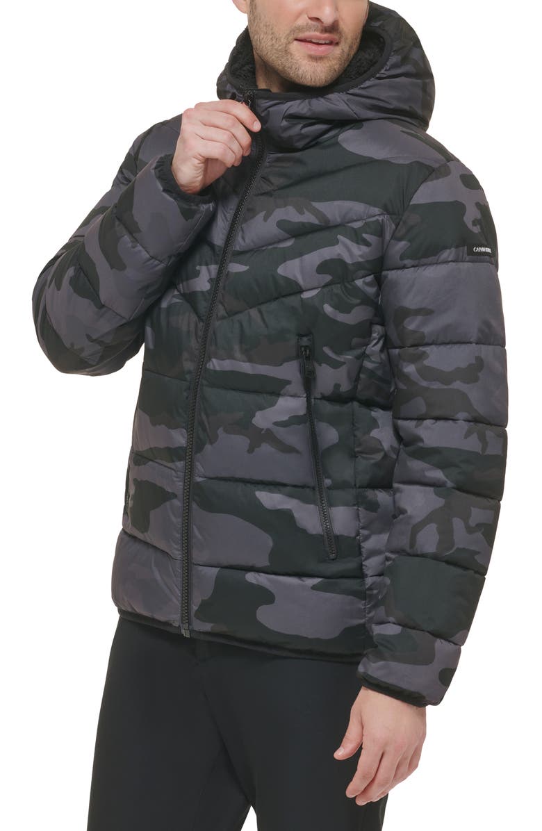 Calvin Klein Faux Fur Hooded Stretch Jacket, Alternate, color,