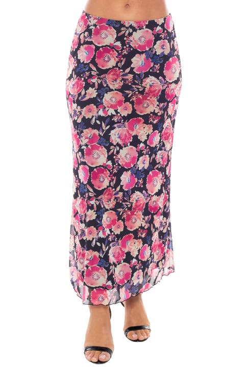 Printed Mesh Maxi Skirt
