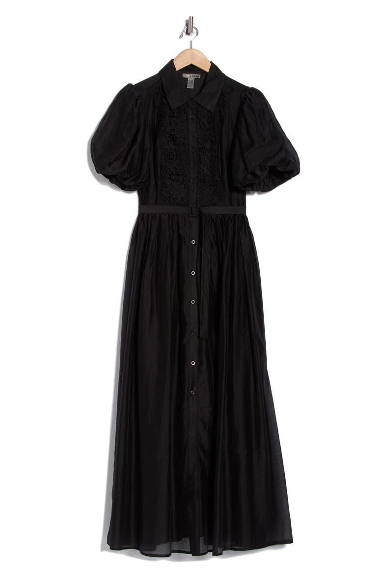 Brielle Puff Sleeve Lace Bodice Shirtdress, Alternate, color, BLACK