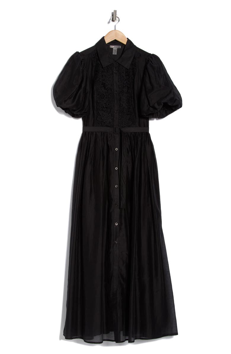 Love By Design Brielle Puff Sleeve Lace Bodice Shirtdress, Alternate, color, Black