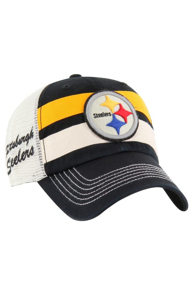 '47 Men's '47 Black Pittsburgh Steelers Clubhouse Boon Clean-Up Trucker Adjustable Hat, Main, color, 