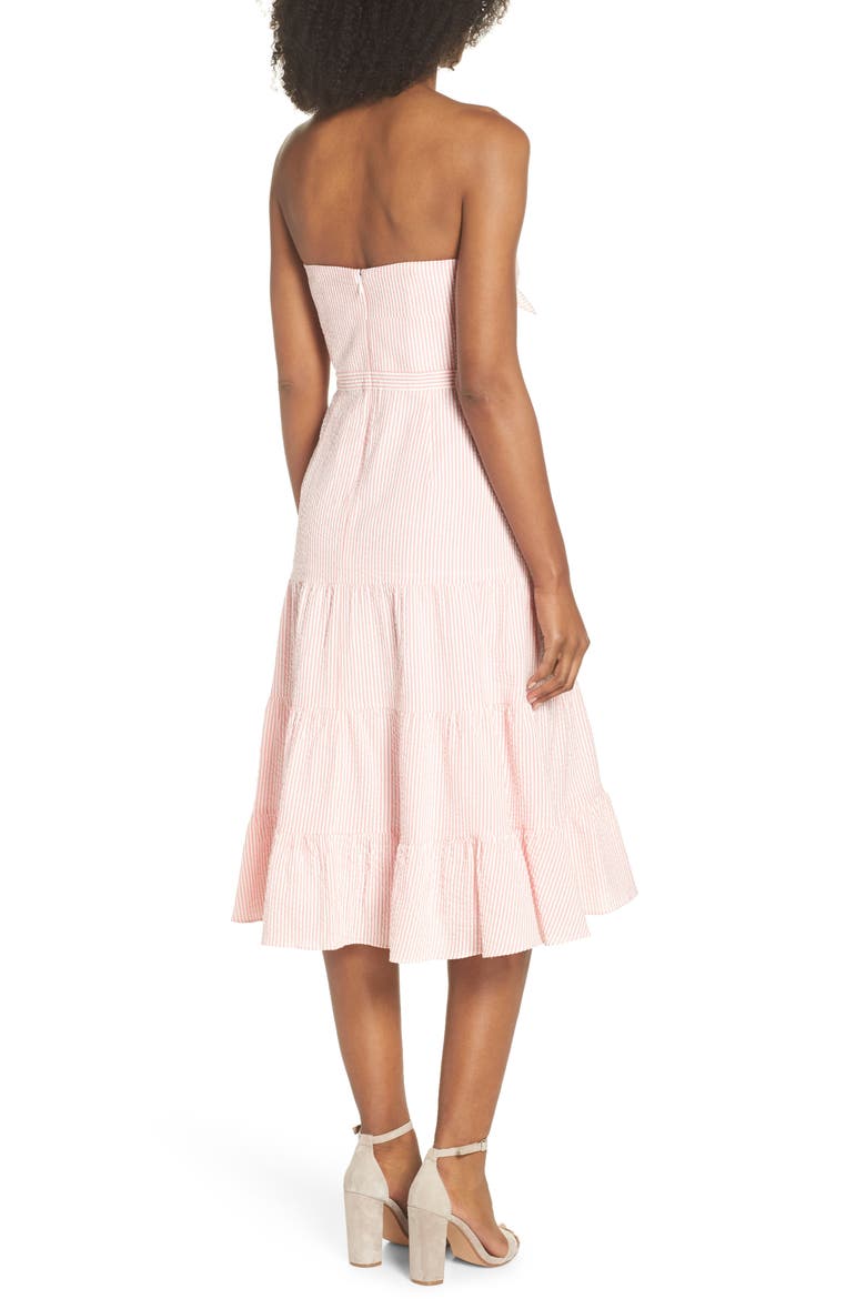 Tie Front Strapless Dress, Alternate, color, BRIGHT CORAL