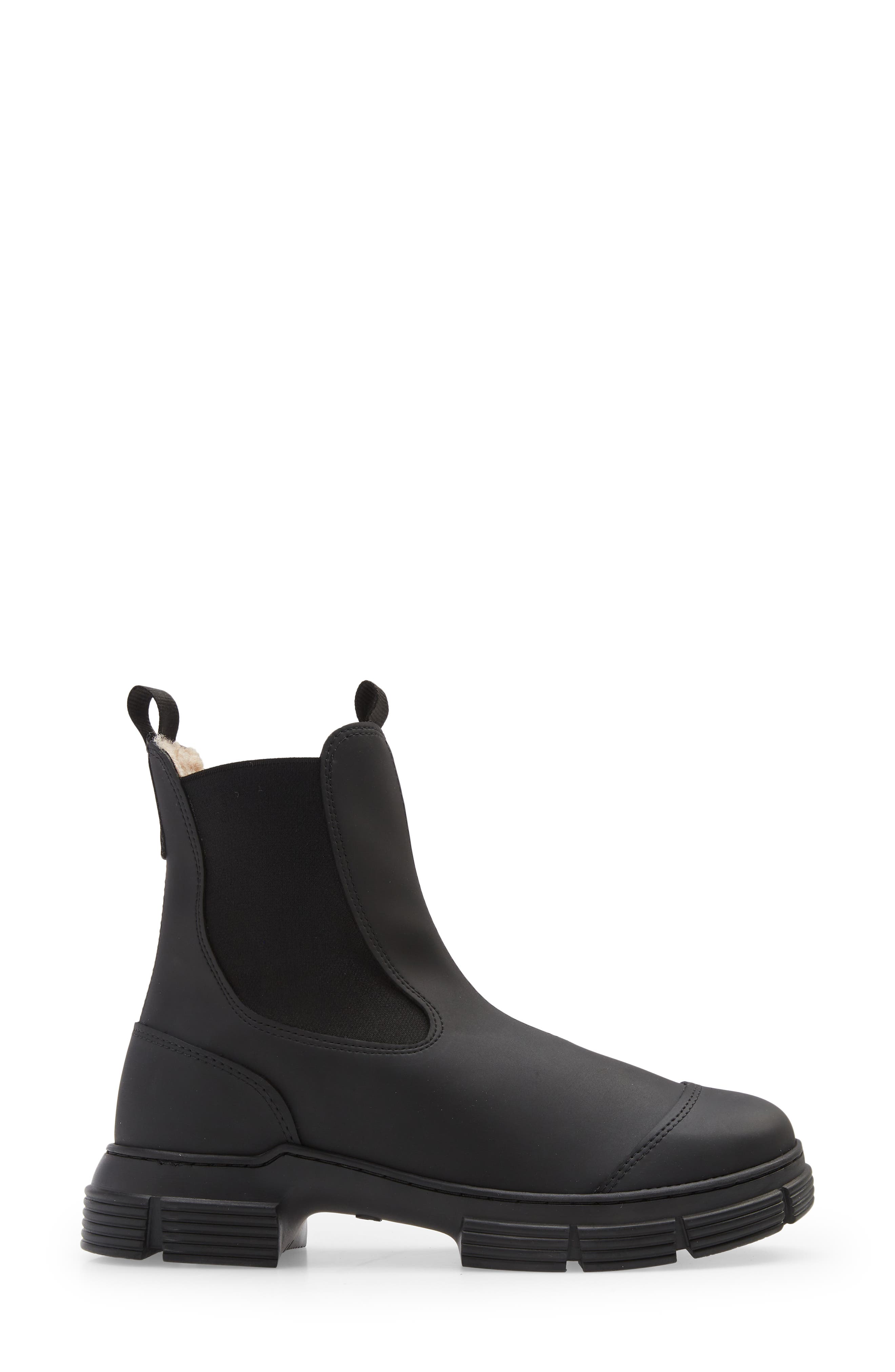Fur City Faux Shearling Lined Chelsea Boot, Alternate, color, BLACK