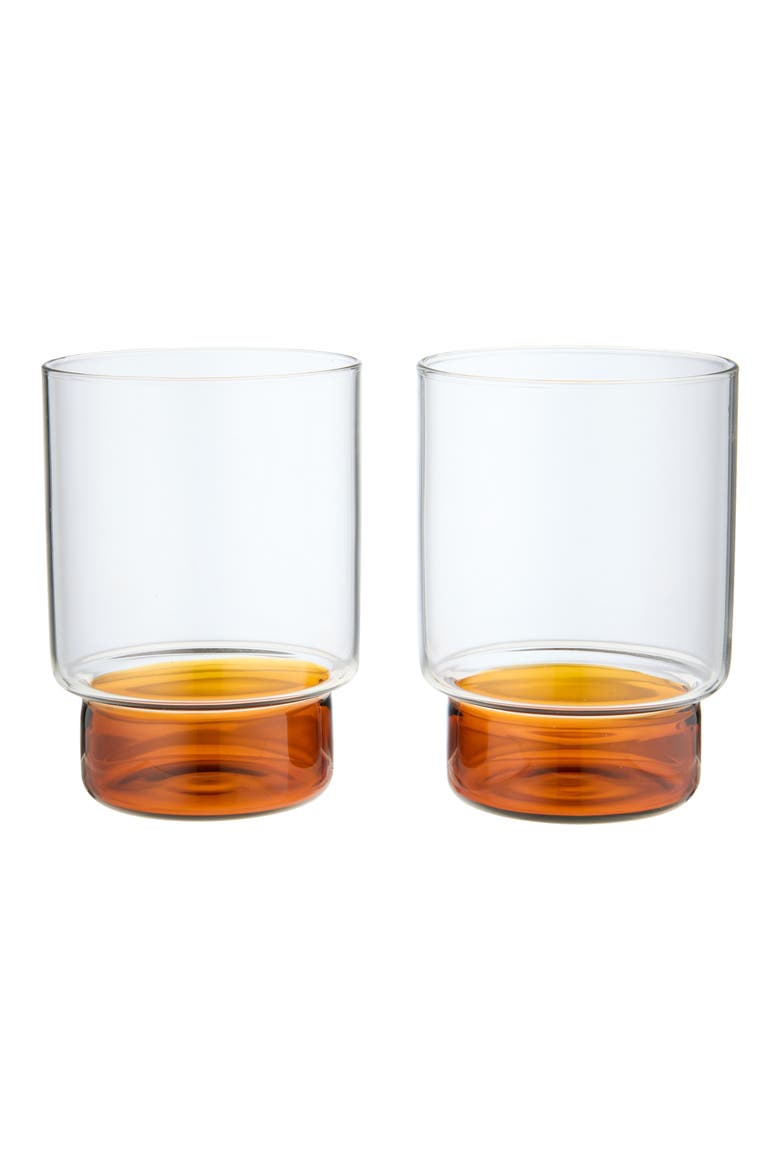 Rye Set of 2 Stemless Wine Glasses, Main, color, CLEAR + DARK AMBER