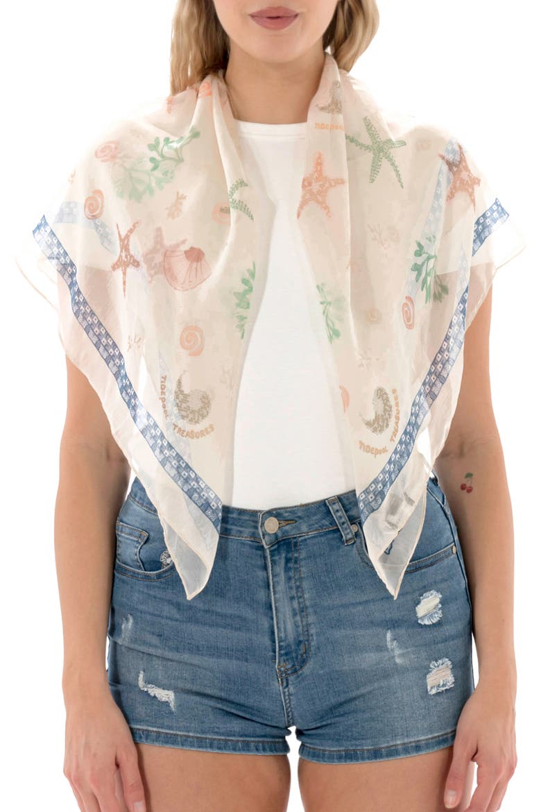 Seashell Print Square Scarf, Main, color, IVORY