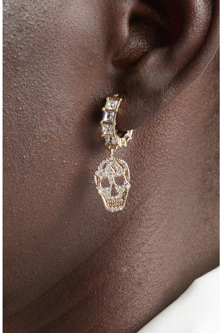 Pavé Skull Hoop Drop Earrings, Alternate, color, PALE GOLD