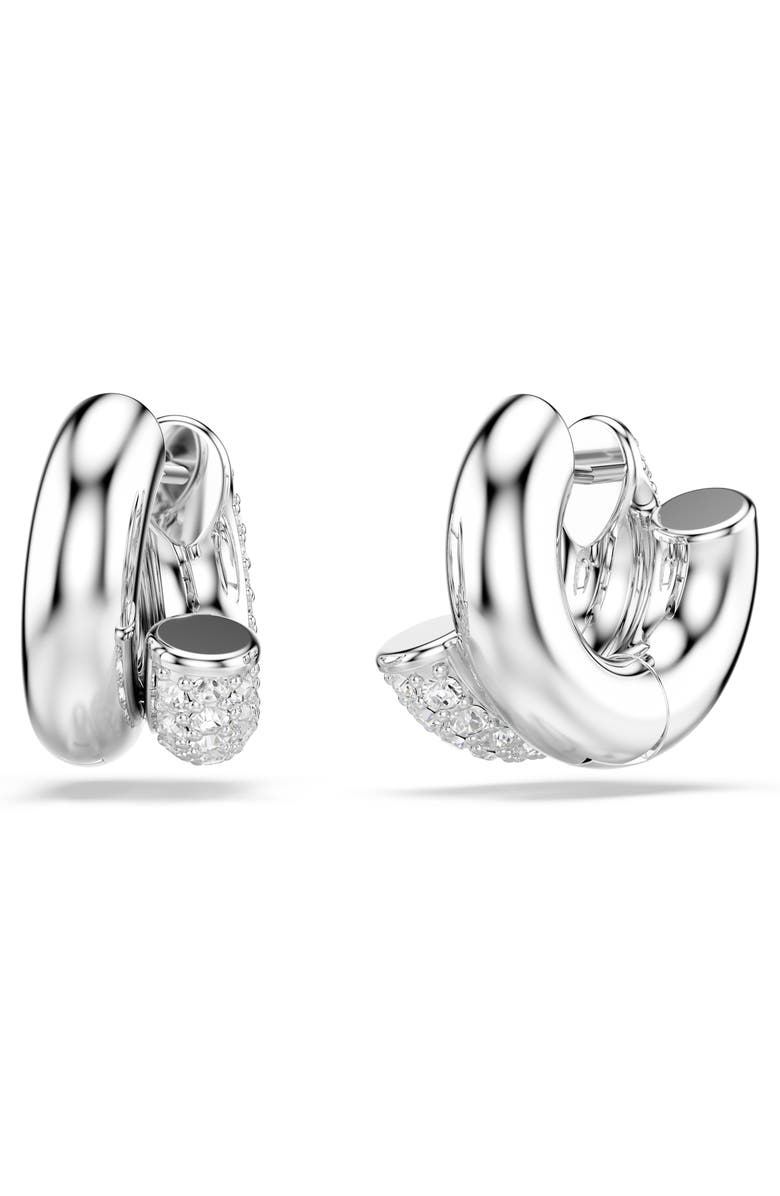 Swarovski Dextera Front/Back Hoop Earrings, Alternate, color, White/ Silver