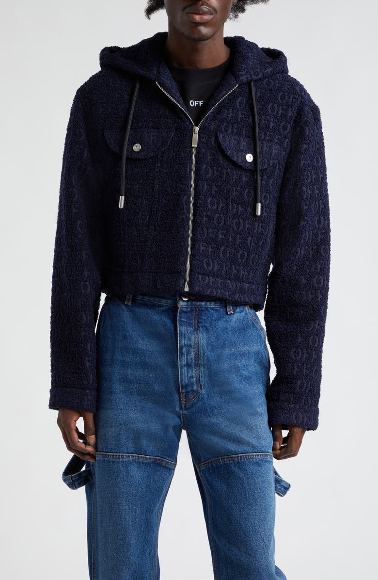 Off-White Sierra Logo Crop Hooded Bouclé Jacket, Main, color,