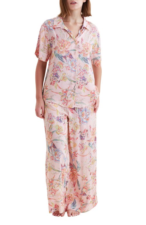 Papinelle Bailey Floral Print Pajamas In Strawberry Cream