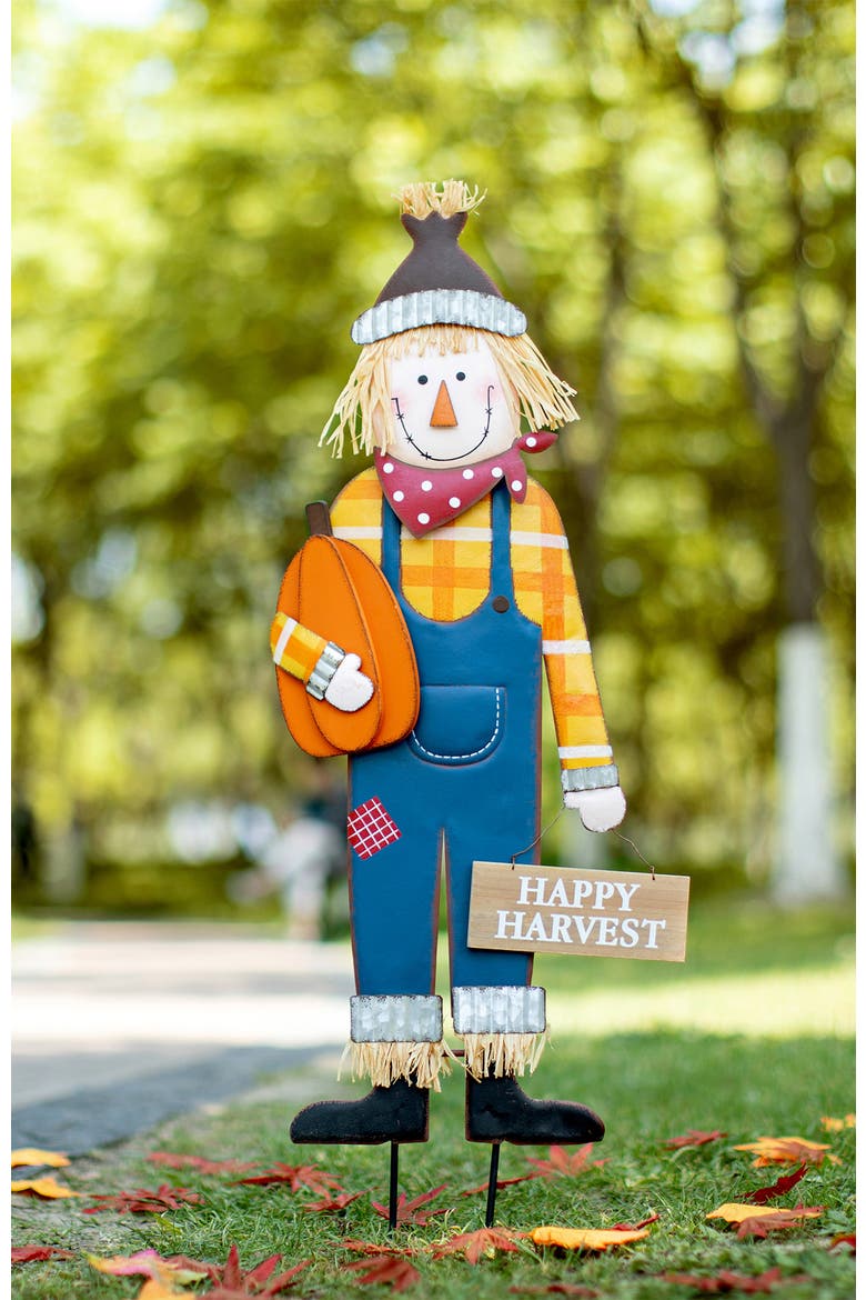 Fall Metal Scarecrow Yard Stake or Standing or Hanging Sign, Alternate, color, Blue