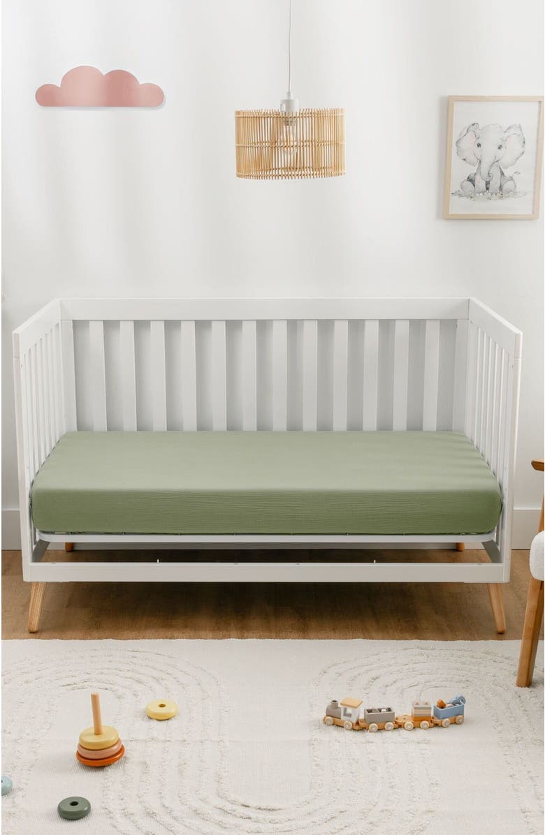 Comfy Cubs Muslin Fitted Crib Sheet, Alternate, color, Sage