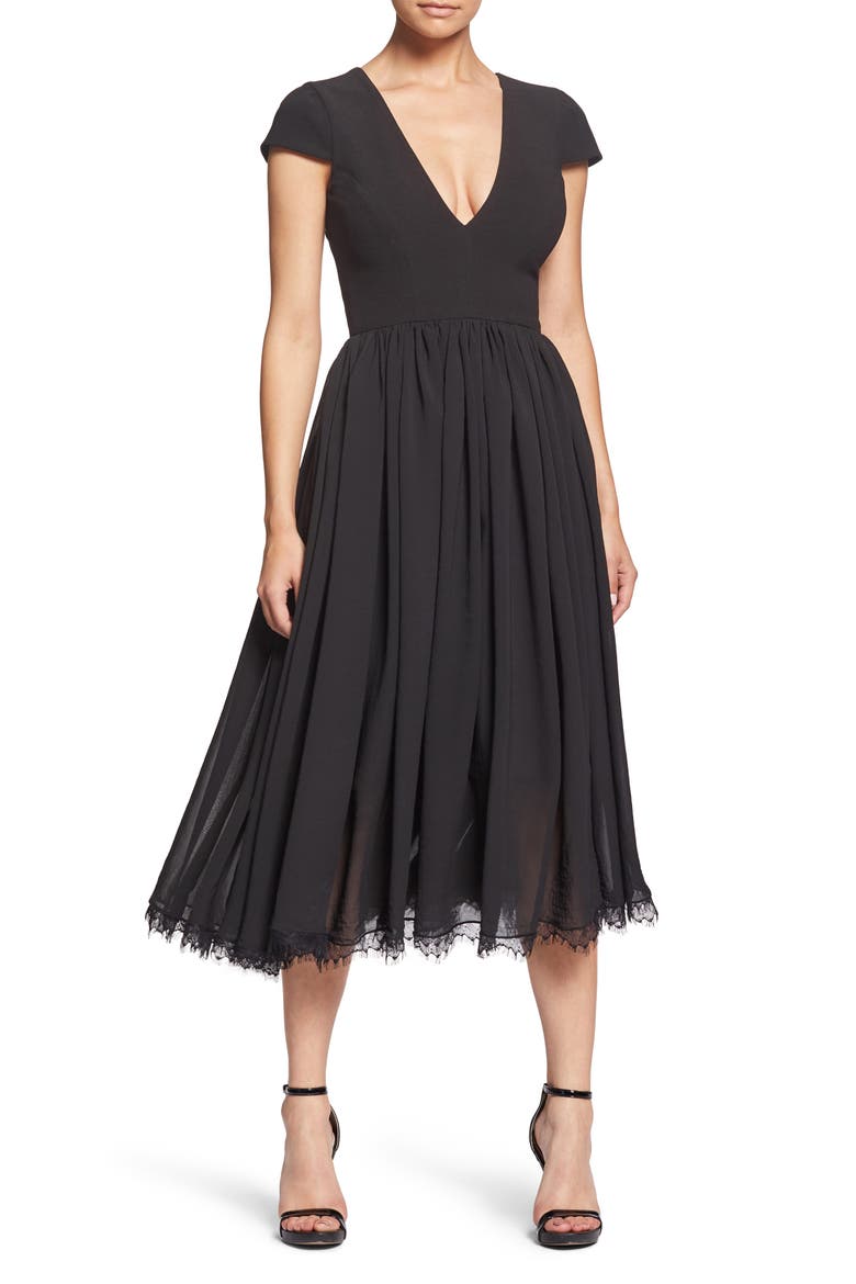Corey Chiffon Fit & Flare Cocktail Dress, Alternate, color, BLACK