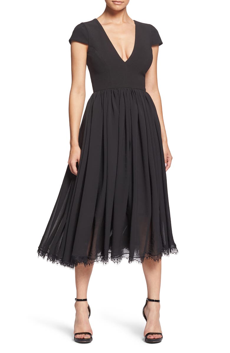 Dress the Population Corey Chiffon Fit & Flare Cocktail Dress, Alternate, color, Black