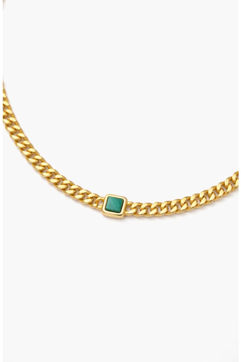 Pea Malachite Stone Curb Chain Short Necklace in Gold, Alternate, color, Gold
