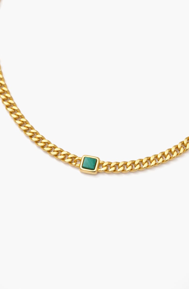 YOJ Pea Malachite Stone Curb Chain Short Necklace in Gold, Alternate, color, Gold