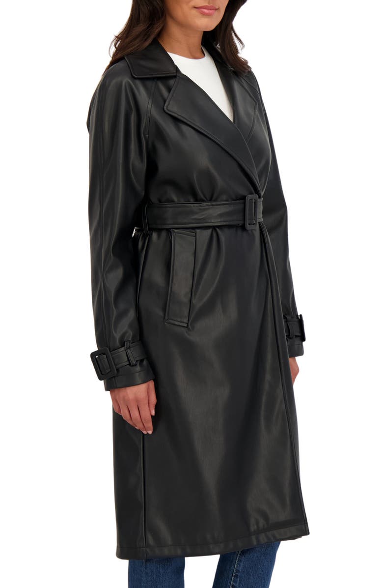 Sebby Faux Leather Trench Coat, Alternate, color, Black