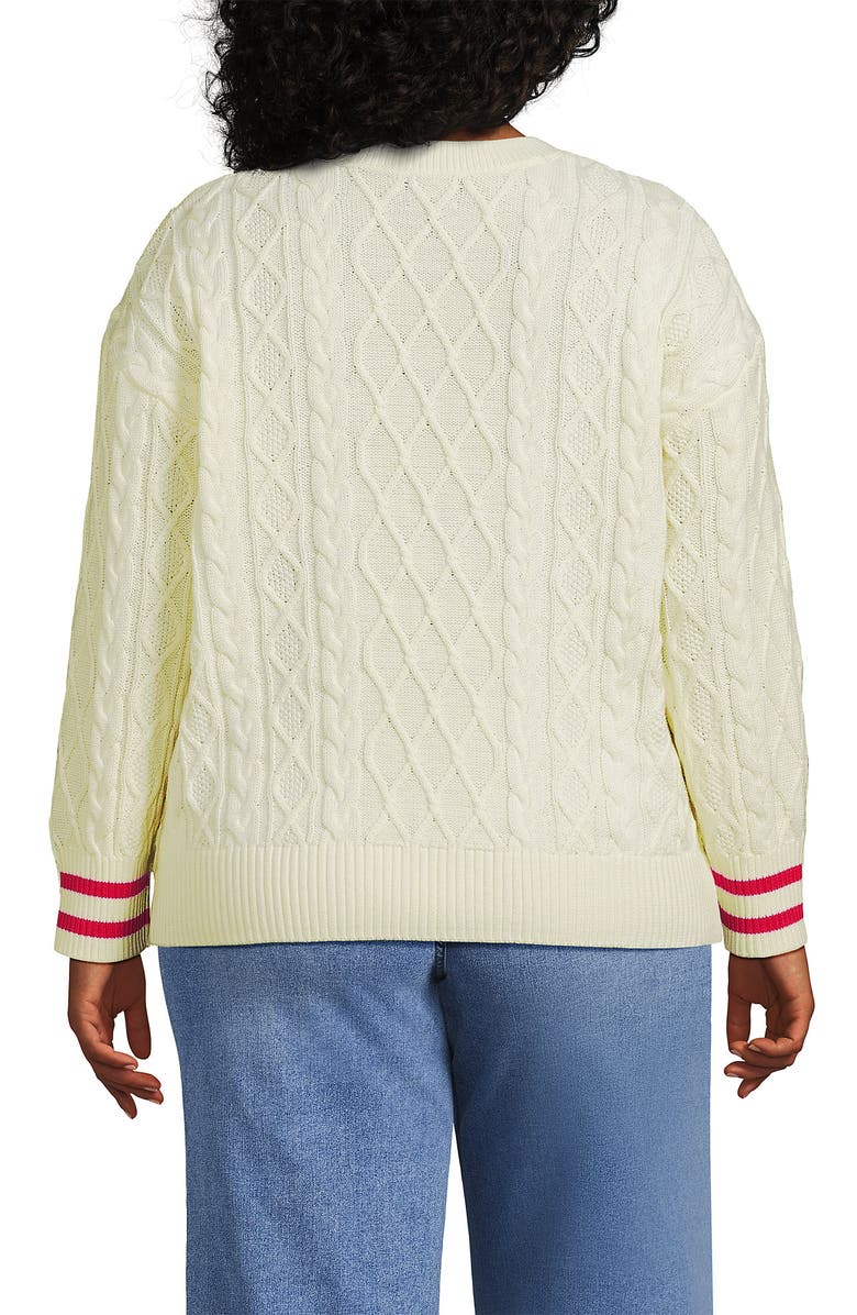 Lands' End Plus Size Drifter Aran Cable Easy Fit Crew Sweater, Alternate, color, 