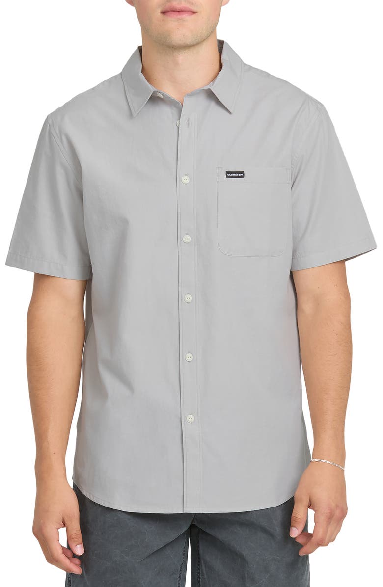 Quiksilver Shore Break Classic Short Sleeve Cotton Button-Up Shirt, Main, color, Micro Chip