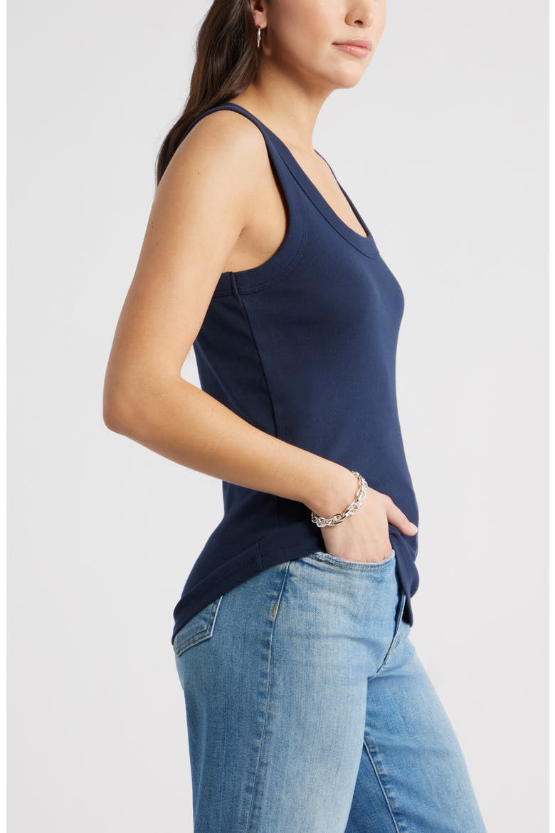Scoop Neck Rib Cotton Tank, Alternate, color, NAVY STILL