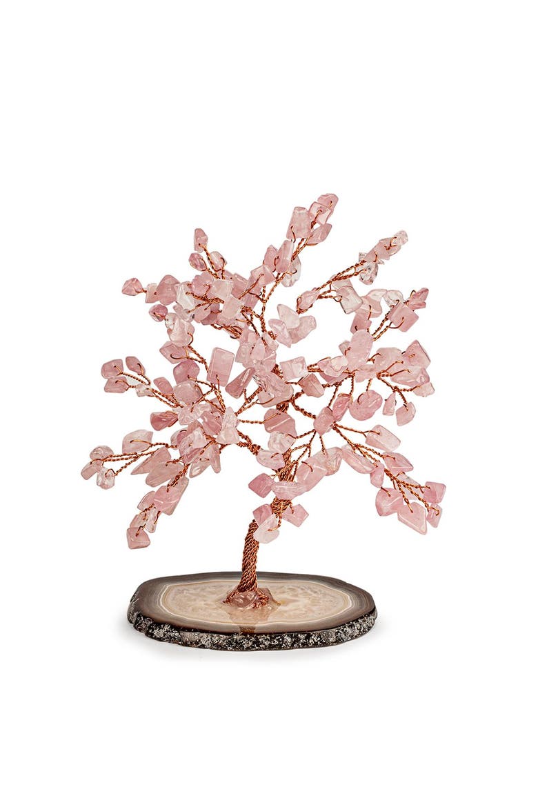 Rose Quartz Feng Shui Crystal Tree of Life Love Harmony, Main, color, Copper/brown/pink