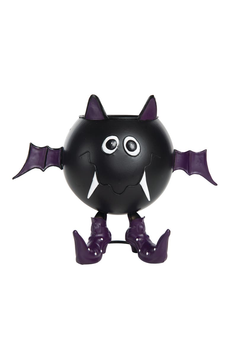 Cute Bat with Fangs Halloween Decorative Trick or Treat Candy Bowl, Main, color, Black